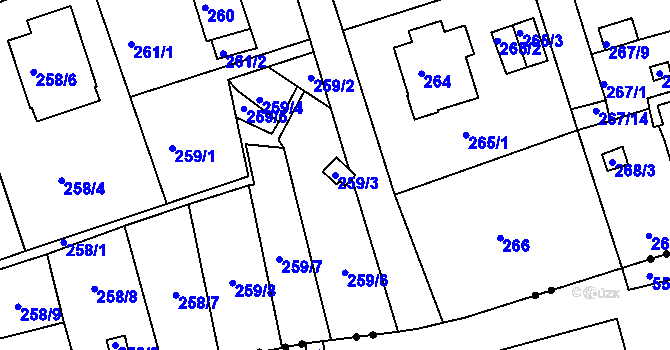 Parcela st. 259/3 v KÚ Janův Důl u Liberce, Katastrální mapa