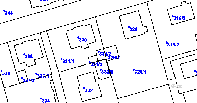 Parcela st. 331/2 v KÚ Janův Důl u Liberce, Katastrální mapa
