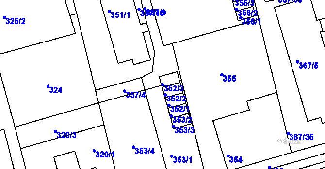 Parcela st. 352/3 v KÚ Janův Důl u Liberce, Katastrální mapa