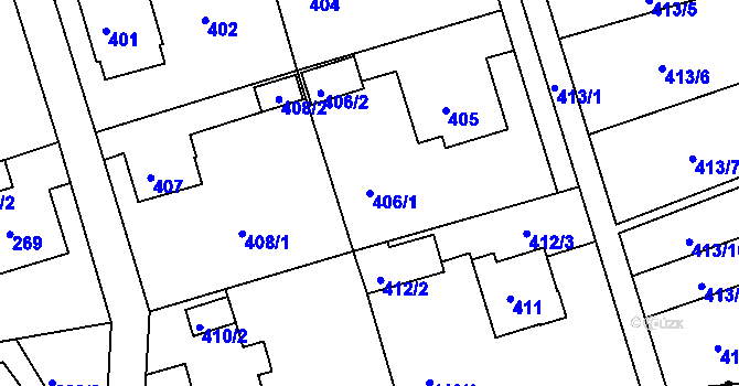 Parcela st. 406/1 v KÚ Janův Důl u Liberce, Katastrální mapa