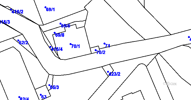 Parcela st. 70/2 v KÚ Janův Důl u Liberce, Katastrální mapa