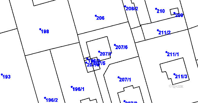 Parcela st. 207/7 v KÚ Janův Důl u Liberce, Katastrální mapa