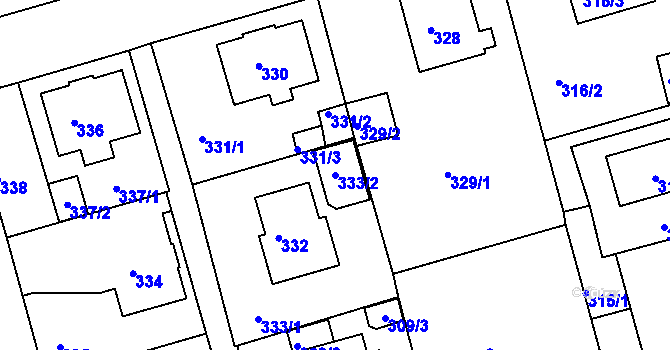 Parcela st. 333/2 v KÚ Janův Důl u Liberce, Katastrální mapa