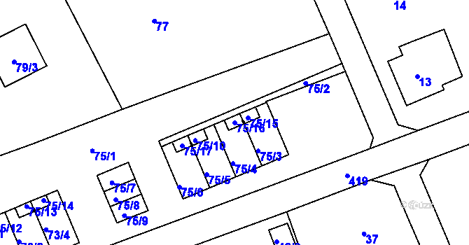 Parcela st. 75/16 v KÚ Janův Důl u Liberce, Katastrální mapa