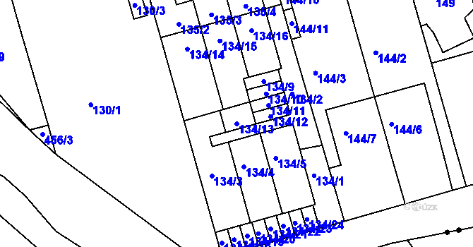Parcela st. 134/13 v KÚ Janův Důl u Liberce, Katastrální mapa