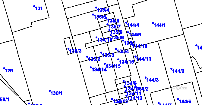 Parcela st. 135/3 v KÚ Janův Důl u Liberce, Katastrální mapa