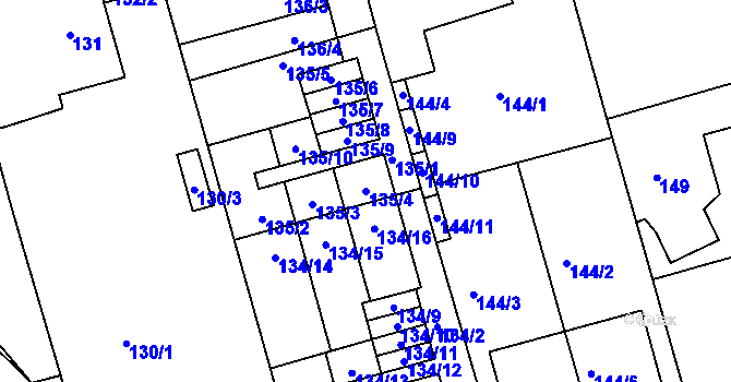 Parcela st. 135/4 v KÚ Janův Důl u Liberce, Katastrální mapa