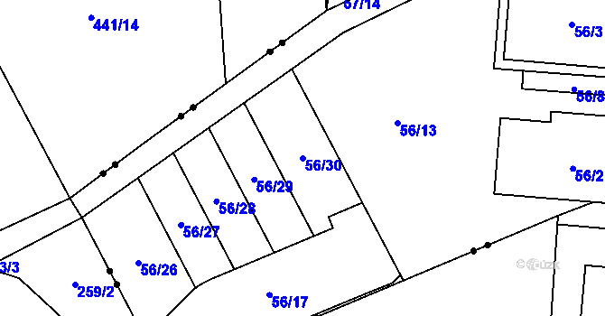 Parcela st. 56/30 v KÚ Janův Důl u Liberce, Katastrální mapa