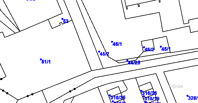 Parcela st. 45/2 v KÚ Janův Důl u Liberce, Katastrální mapa
