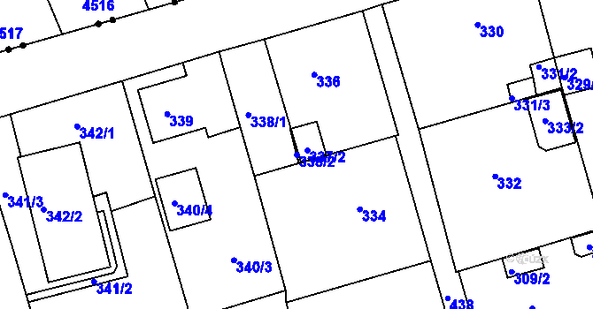 Parcela st. 338/2 v KÚ Janův Důl u Liberce, Katastrální mapa