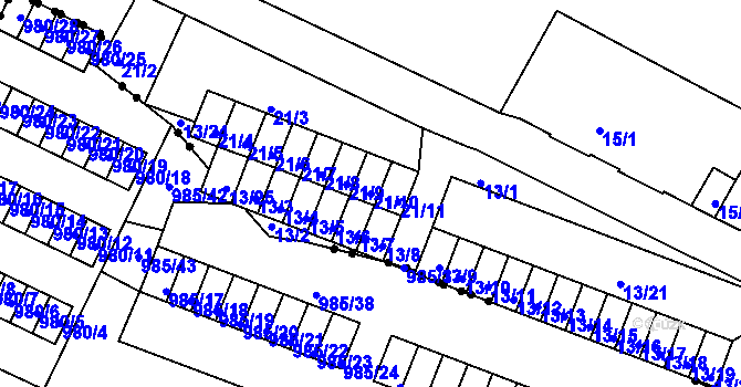 Parcela st. 21/10 v KÚ Horní Růžodol, Katastrální mapa