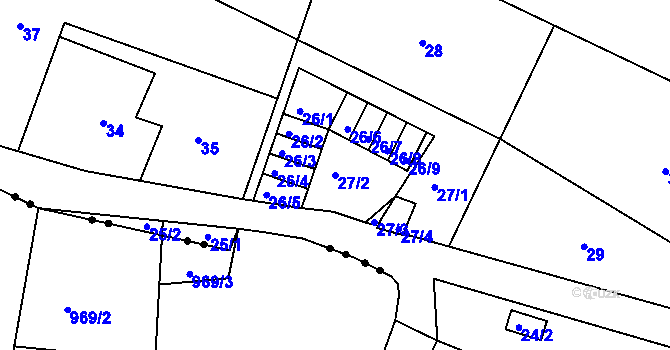 Parcela st. 27/2 v KÚ Horní Růžodol, Katastrální mapa