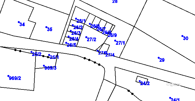 Parcela st. 27/3 v KÚ Horní Růžodol, Katastrální mapa