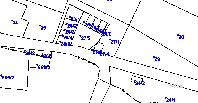 Parcela st. 27/4 v KÚ Horní Růžodol, Katastrální mapa