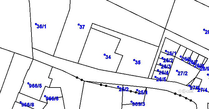 Parcela st. 34 v KÚ Horní Růžodol, Katastrální mapa