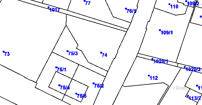 Parcela st. 74 v KÚ Horní Růžodol, Katastrální mapa