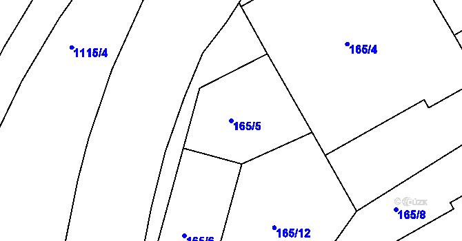 Parcela st. 165/5 v KÚ Horní Růžodol, Katastrální mapa