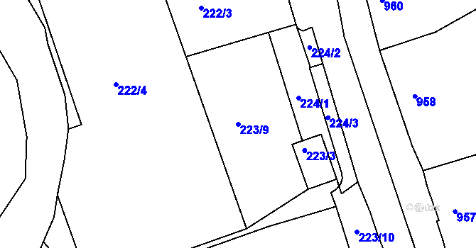 Parcela st. 223/9 v KÚ Horní Růžodol, Katastrální mapa