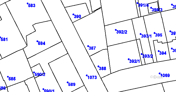 Parcela st. 387 v KÚ Horní Růžodol, Katastrální mapa