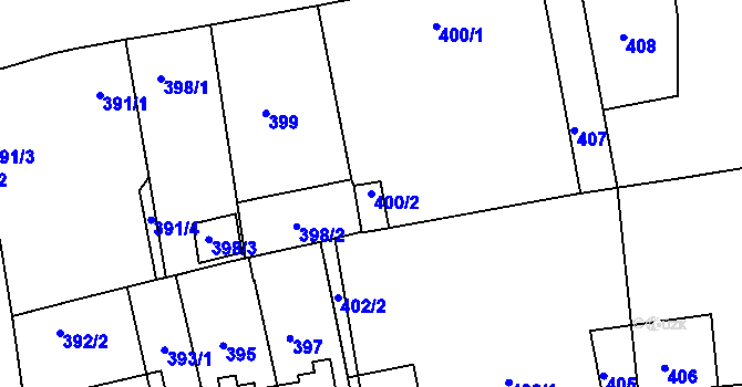 Parcela st. 400/2 v KÚ Horní Růžodol, Katastrální mapa