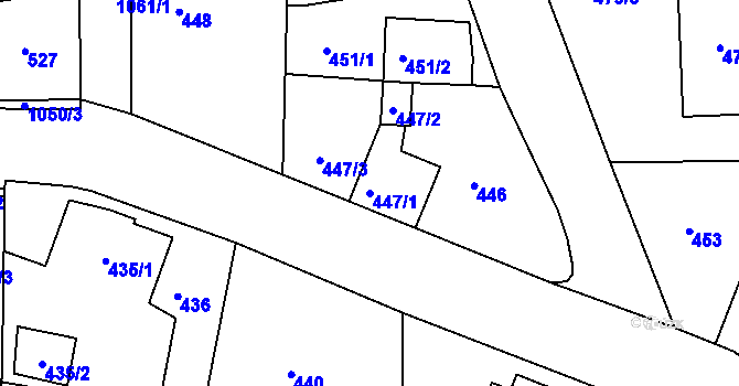 Parcela st. 447/1 v KÚ Horní Růžodol, Katastrální mapa