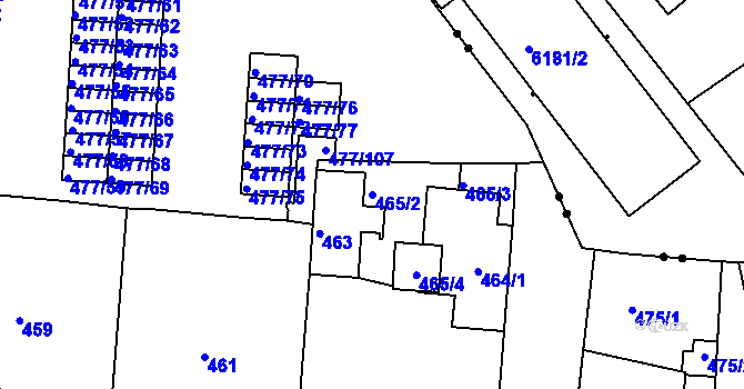 Parcela st. 465/2 v KÚ Horní Růžodol, Katastrální mapa