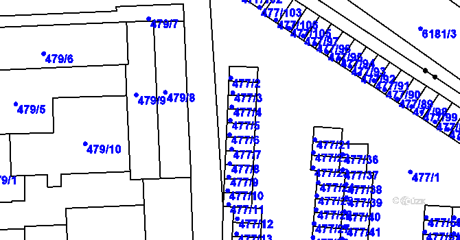 Parcela st. 477/5 v KÚ Horní Růžodol, Katastrální mapa
