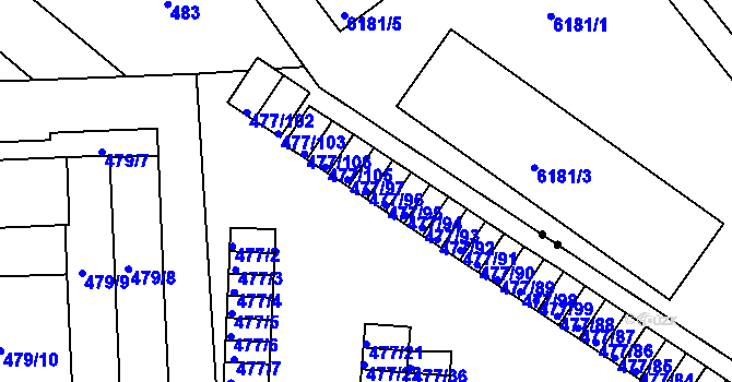 Parcela st. 477/96 v KÚ Horní Růžodol, Katastrální mapa