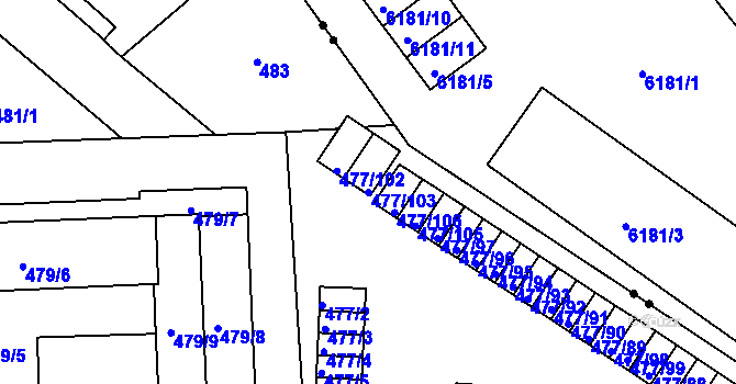 Parcela st. 477/103 v KÚ Horní Růžodol, Katastrální mapa