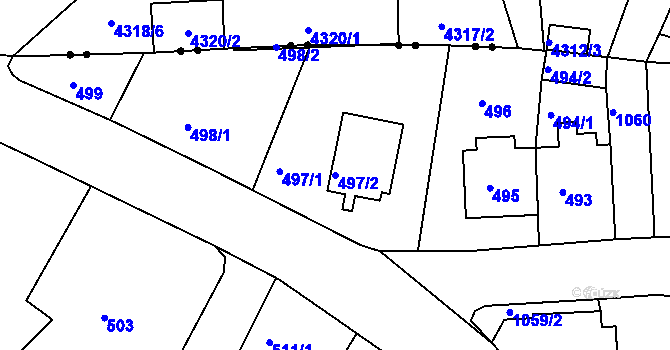 Parcela st. 497/2 v KÚ Horní Růžodol, Katastrální mapa