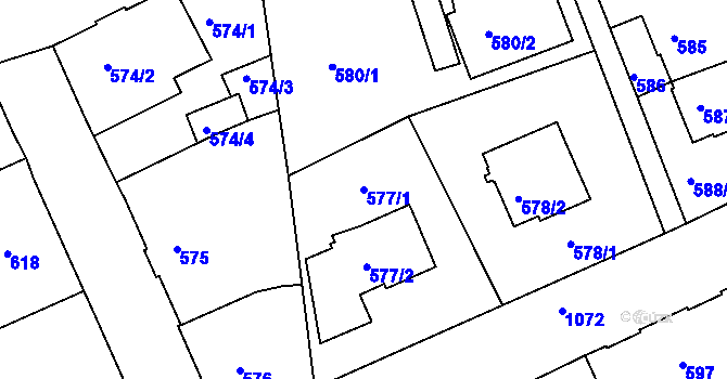 Parcela st. 577/1 v KÚ Horní Růžodol, Katastrální mapa