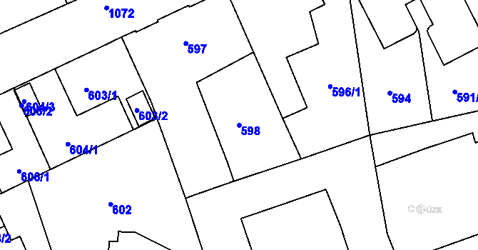 Parcela st. 598 v KÚ Horní Růžodol, Katastrální mapa