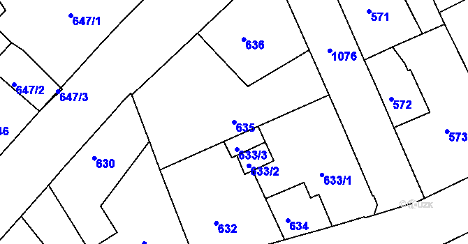 Parcela st. 635 v KÚ Horní Růžodol, Katastrální mapa