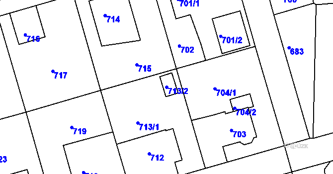 Parcela st. 713/2 v KÚ Horní Růžodol, Katastrální mapa