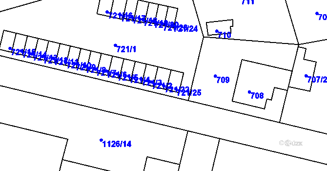 Parcela st. 721/22 v KÚ Horní Růžodol, Katastrální mapa