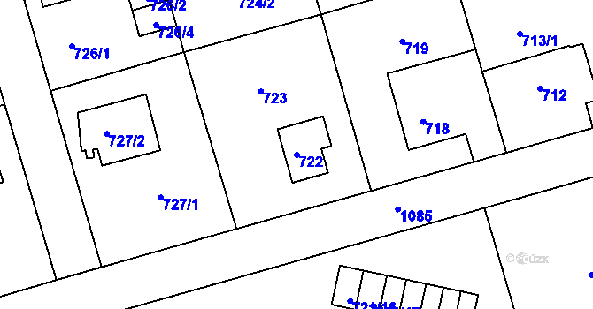 Parcela st. 722 v KÚ Horní Růžodol, Katastrální mapa
