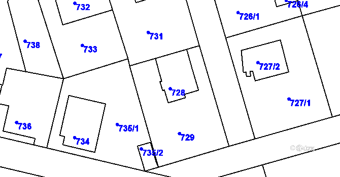 Parcela st. 728 v KÚ Horní Růžodol, Katastrální mapa