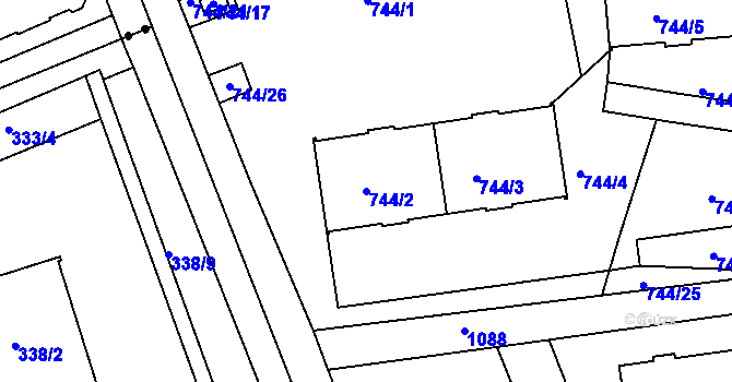 Parcela st. 744/2 v KÚ Horní Růžodol, Katastrální mapa