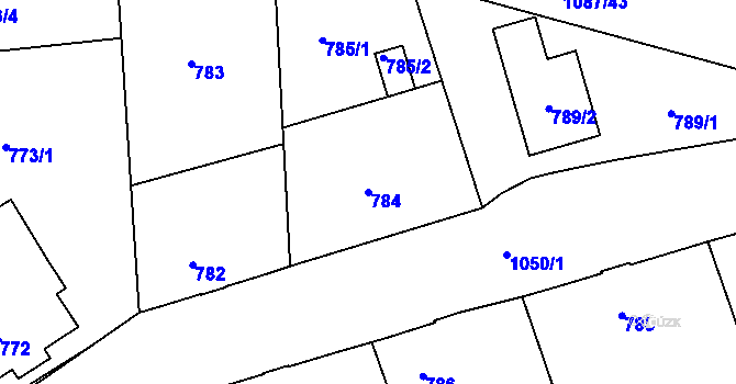Parcela st. 784 v KÚ Horní Růžodol, Katastrální mapa