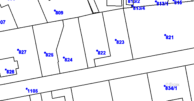 Parcela st. 822 v KÚ Horní Růžodol, Katastrální mapa