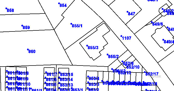 Parcela st. 855/3 v KÚ Horní Růžodol, Katastrální mapa