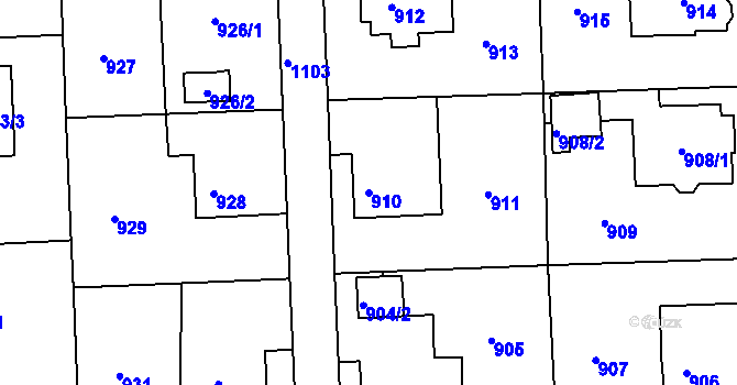 Parcela st. 910 v KÚ Horní Růžodol, Katastrální mapa