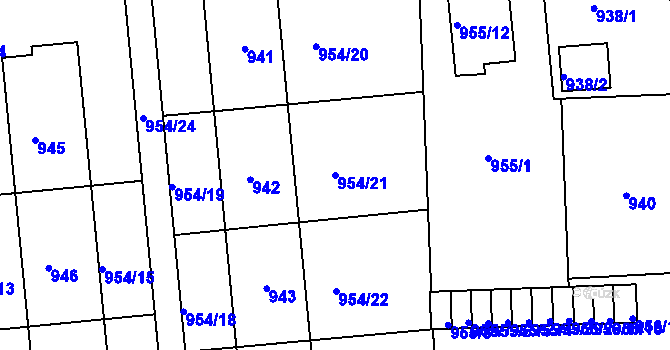 Parcela st. 954/21 v KÚ Horní Růžodol, Katastrální mapa