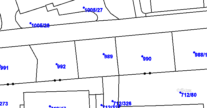 Parcela st. 989 v KÚ Horní Růžodol, Katastrální mapa