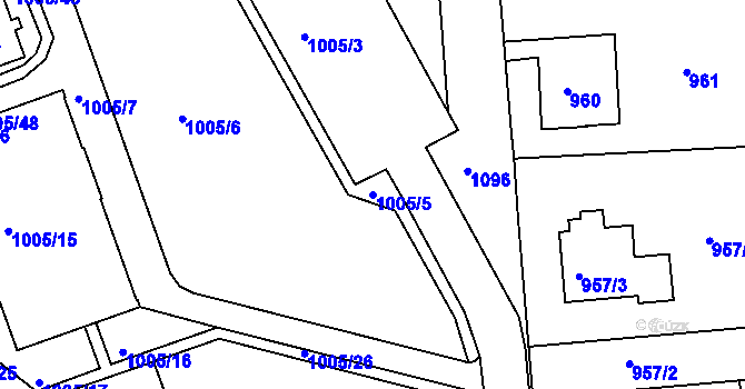 Parcela st. 1005/5 v KÚ Horní Růžodol, Katastrální mapa