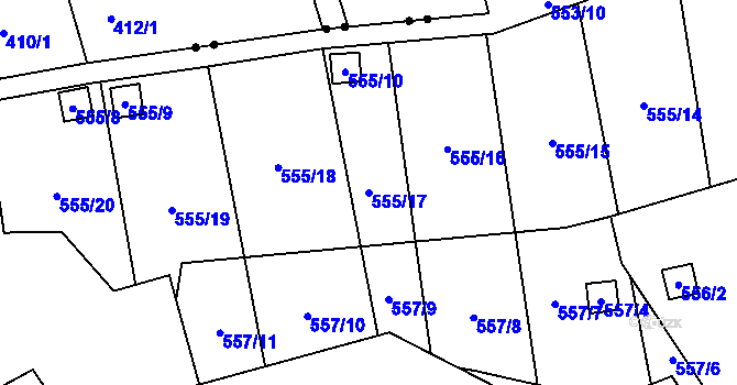Parcela st. 555/17 v KÚ Horní Růžodol, Katastrální mapa