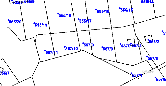 Parcela st. 557/9 v KÚ Horní Růžodol, Katastrální mapa