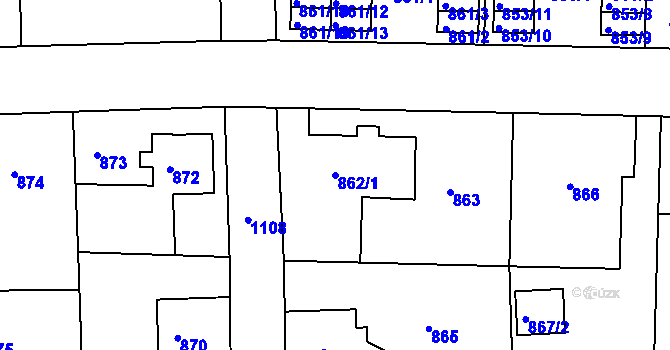 Parcela st. 862/1 v KÚ Horní Růžodol, Katastrální mapa
