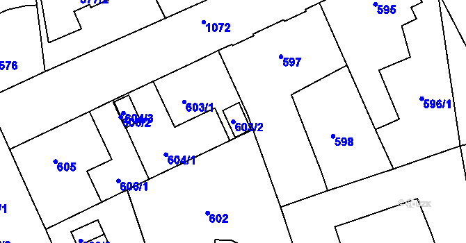 Parcela st. 603/2 v KÚ Horní Růžodol, Katastrální mapa