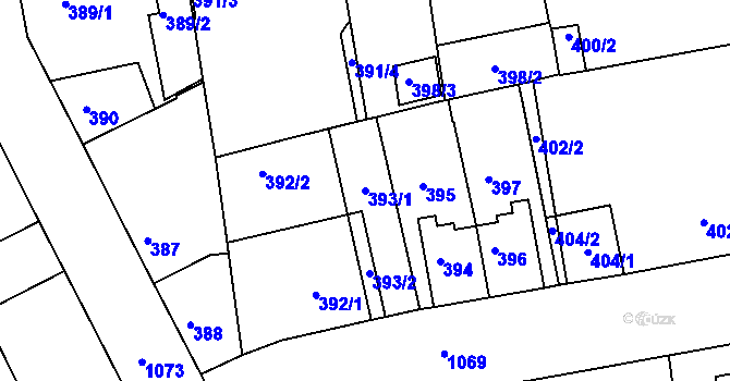 Parcela st. 393/1 v KÚ Horní Růžodol, Katastrální mapa